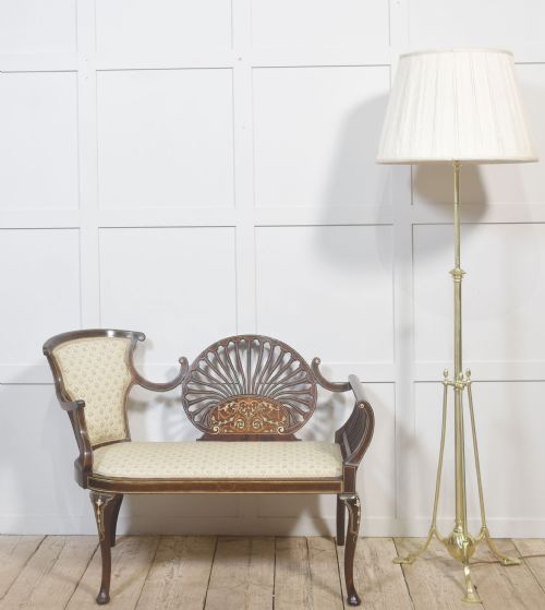 MAHOGANY SETTEE WITH FAN BACK AND FLORAL MARQUETRY - ADDITIONAL PHOTO 1
