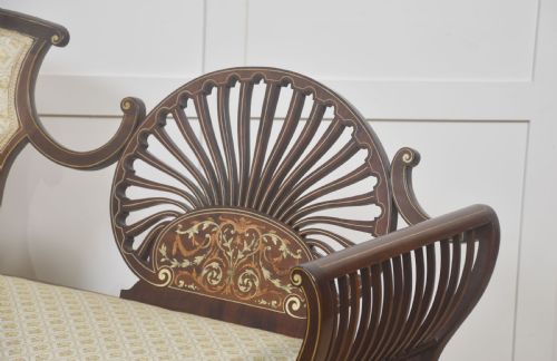 MAHOGANY SETTEE WITH FAN BACK AND FLORAL MARQUETRY - ADDITIONAL PHOTO 7