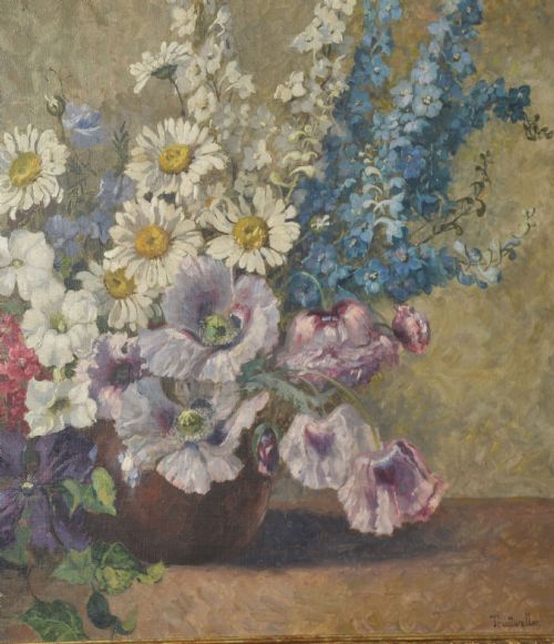 OIL ON CANVAS STILL LIFE STUDY OF A VASE OF FLOWERS - ADDITIONAL PHOTO 7