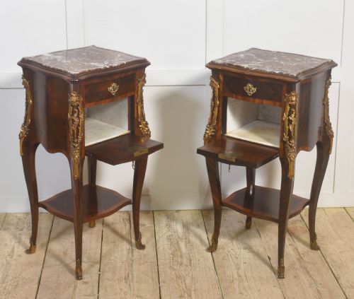 PAIR OF LOUIS XVSTYLE MARBLETOP BEDSIDE CABINETS - ADDITIONAL PHOTO 5