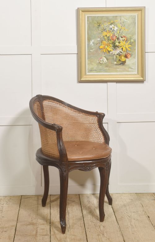 FRENCH CARVED OAK CANED BERGRE CHAIR - ADDITIONAL PHOTO 1
