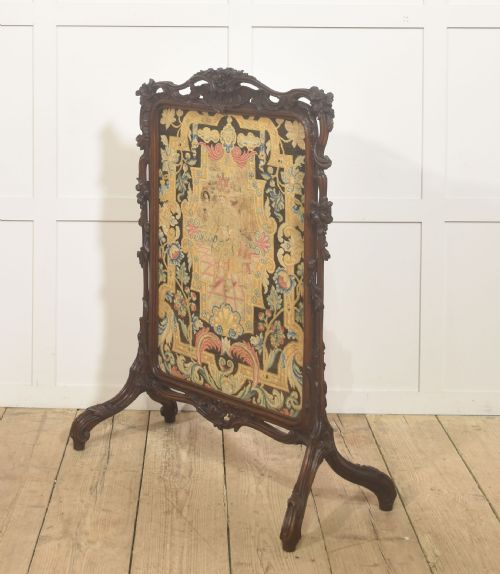 CARVED OAK FIRESCREEN WITH FIGURAL TAPESTRY PANEL - ADDITIONAL PHOTO 1