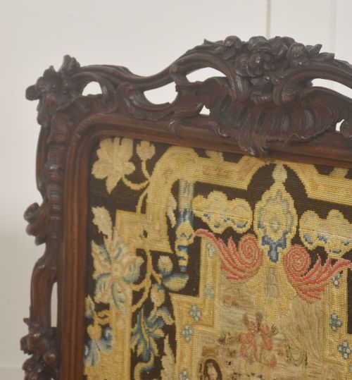 CARVED OAK FIRESCREEN WITH FIGURAL TAPESTRY PANEL - ADDITIONAL PHOTO 3