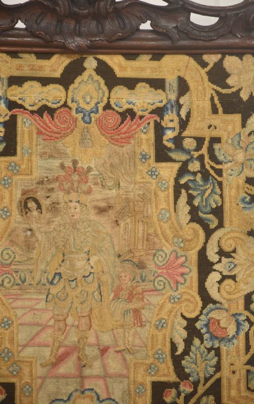 CARVED OAK FIRESCREEN WITH FIGURAL TAPESTRY PANEL - ADDITIONAL PHOTO 4