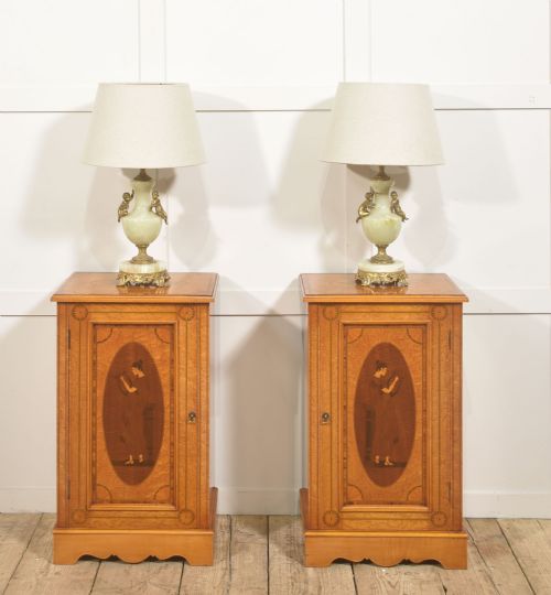PAIR OF NEOCLASSICAL REVIVAL MARQUETRY BEDSIDE CABINETS - ADDITIONAL PHOTO 1