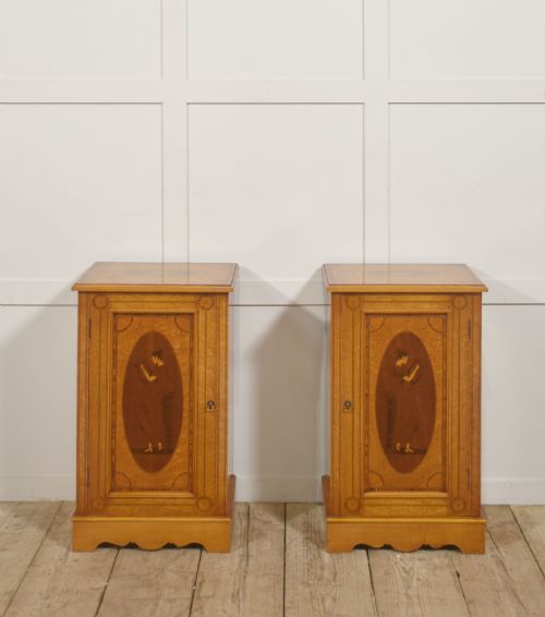 PAIR OF NEOCLASSICAL REVIVAL MARQUETRY BEDSIDE CABINETS - ADDITIONAL PHOTO 2