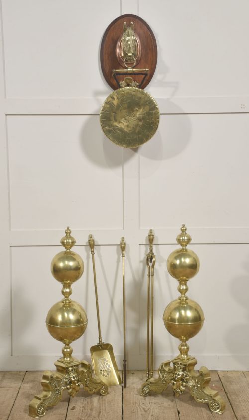 PAIR OF MONUMENTAL GILT BRASS ANDIRONS - ADDITIONAL PHOTO 2