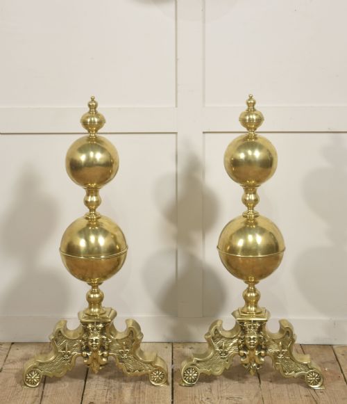 PAIR OF MONUMENTAL GILT BRASS ANDIRONS - ADDITIONAL PHOTO 4