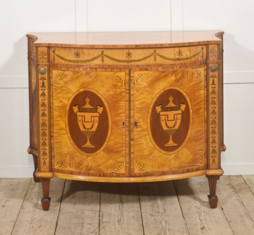 NEOCLASSICAL SATINWOOD MARQUETRY DEMILUNE SIDE CABINET