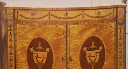 NEOCLASSICAL SATINWOOD MARQUETRY DEMILUNE SIDE CABINET - ADDITIONAL PHOTO 1