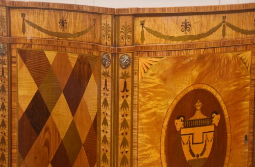 NEOCLASSICAL SATINWOOD MARQUETRY DEMILUNE SIDE CABINET - ADDITIONAL PHOTO 5