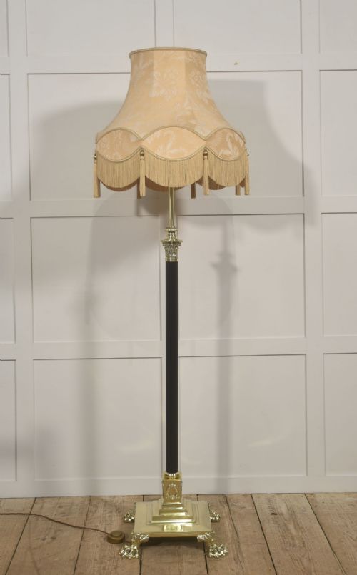 NEOCLASSICAL BRASS AND BLACK COLUMN STANDARD LAMP WITH ADJUSTABLE STEM