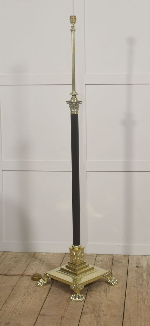 NEOCLASSICAL BRASS AND BLACK COLUMN STANDARD LAMP WITH ADJUSTABLE STEM - ADDITIONAL PHOTO 8