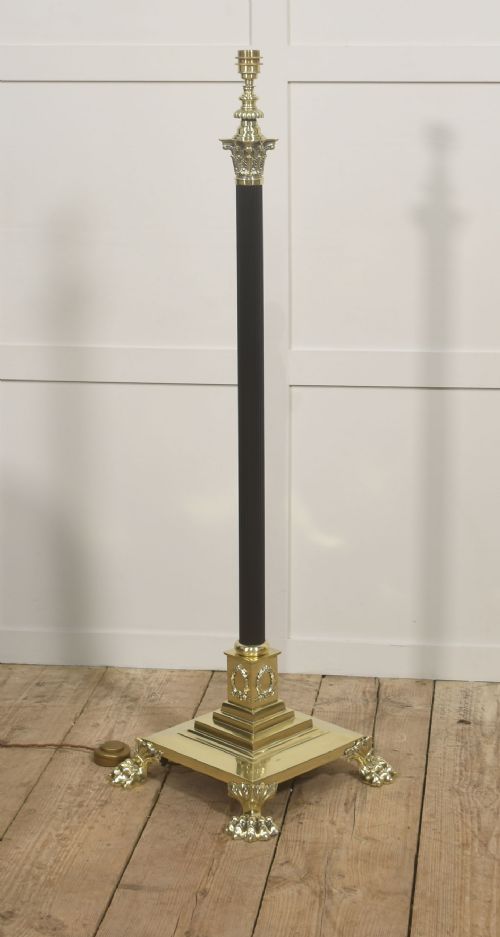 NEOCLASSICAL BRASS AND BLACK COLUMN STANDARD LAMP WITH ADJUSTABLE STEM - ADDITIONAL PHOTO 9