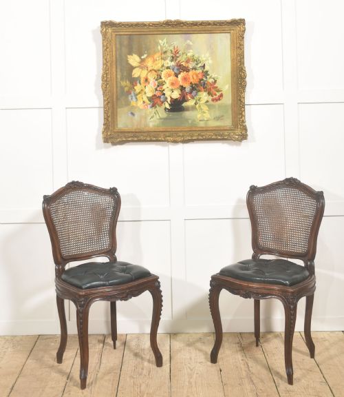 PAIR OF LOUIS XV STYLE CARVED WALNUT AND CANED SIDE CHAIRS - ADDITIONAL PHOTO 5