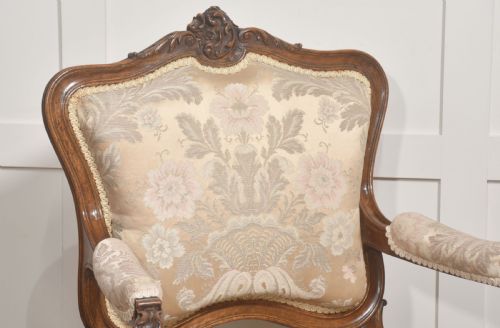 PAIR OF FRENCH LOUIS XV STYLE CARVED WALNUT ARMCHAIRS - ADDITIONAL PHOTO 1