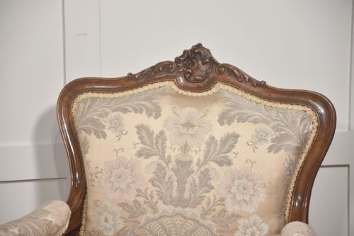 PAIR OF FRENCH LOUIS XV STYLE CARVED WALNUT ARMCHAIRS - ADDITIONAL PHOTO 4