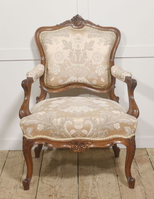 PAIR OF FRENCH LOUIS XV STYLE CARVED WALNUT ARMCHAIRS - ADDITIONAL PHOTO 5