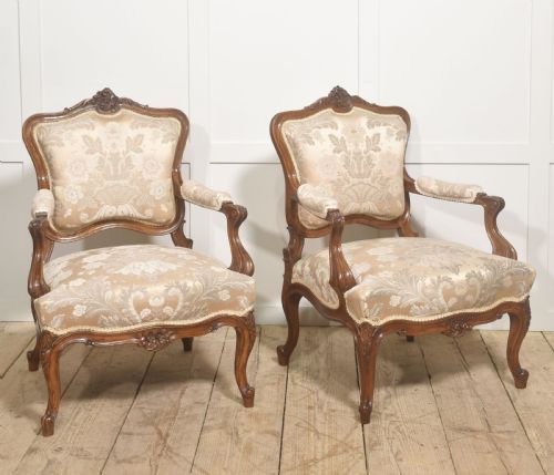 PAIR OF FRENCH LOUIS XV STYLE CARVED WALNUT ARMCHAIRS - ADDITIONAL PHOTO 9