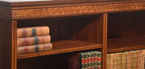 LATE 19TH CENTURY INLAID MAHOGANY OPEN BOOKCASE - ADDITIONAL PHOTO 3