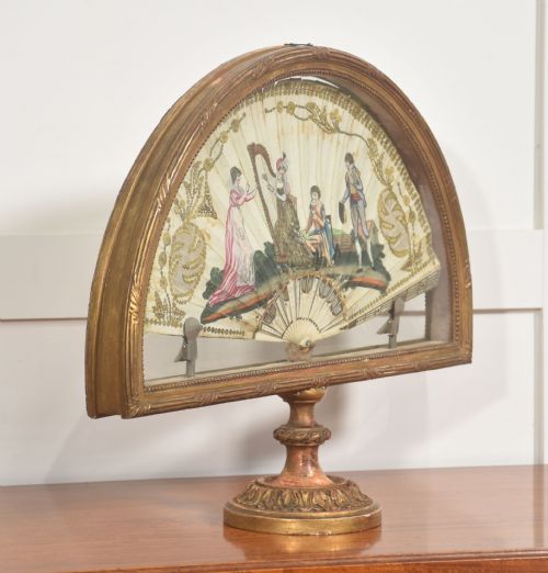 GILT WOOD FRAMED DECORATIVE FAN WITH PASTORAL MUSICAL SCENE - ADDITIONAL PHOTO 6