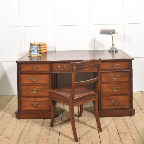 MAHOGANY PARTNERS PEDESTAL DESK WITH TOOLED LEATHER TOP - ADDITIONAL PHOTO 1