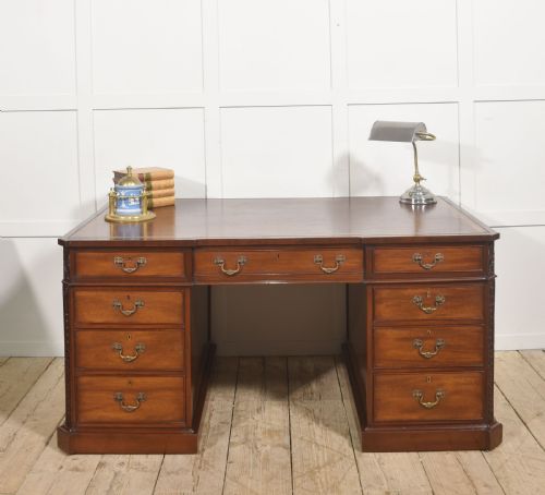 MAHOGANY PARTNERS PEDESTAL DESK WITH TOOLED LEATHER TOP - ADDITIONAL PHOTO 2