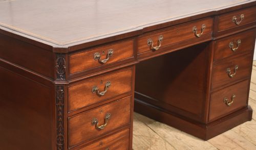 MAHOGANY PARTNERS PEDESTAL DESK WITH TOOLED LEATHER TOP - ADDITIONAL PHOTO 4