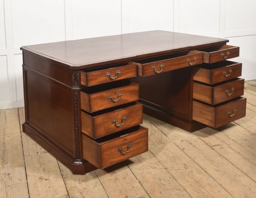 MAHOGANY PARTNERS PEDESTAL DESK WITH TOOLED LEATHER TOP - ADDITIONAL PHOTO 5
