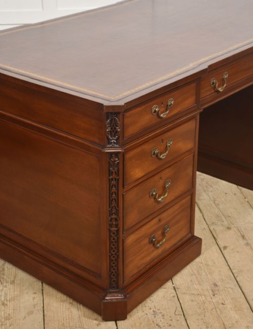 MAHOGANY PARTNERS PEDESTAL DESK WITH TOOLED LEATHER TOP - ADDITIONAL PHOTO 7