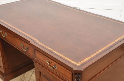 MAHOGANY PARTNERS PEDESTAL DESK WITH TOOLED LEATHER TOP - ADDITIONAL PHOTO 15