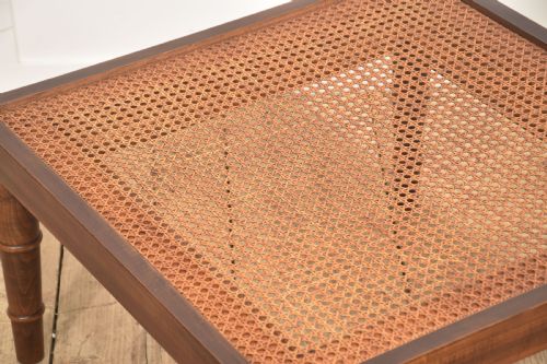 SQUARE MAHOGANY TABLE OR STOOL WITH CANED TOP - ADDITIONAL PHOTO 4