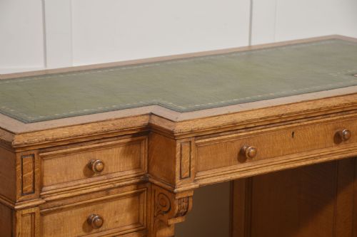 LATE 19TH CENTURY FIGURED OAK BREAKFRONT PEDESTAL DESK - ADDITIONAL PHOTO 6