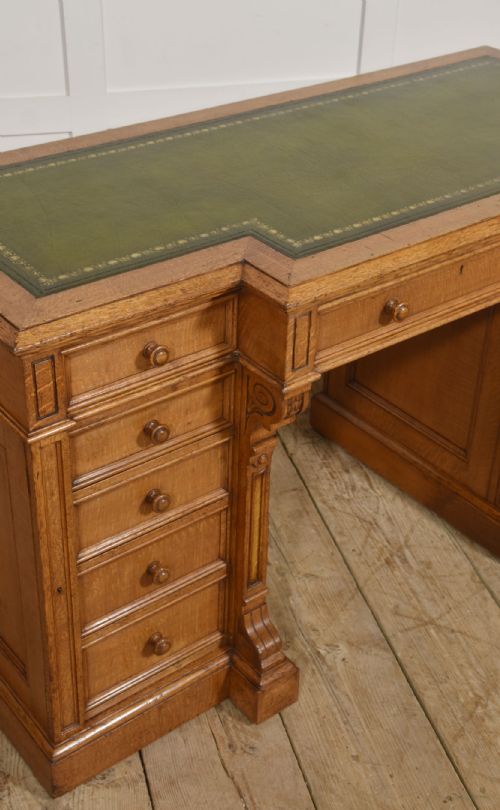 LATE 19TH CENTURY FIGURED OAK BREAKFRONT PEDESTAL DESK - ADDITIONAL PHOTO 8