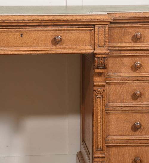 LATE 19TH CENTURY FIGURED OAK BREAKFRONT PEDESTAL DESK - ADDITIONAL PHOTO 10
