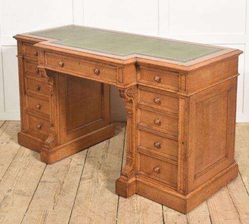 LATE 19TH CENTURY FIGURED OAK BREAKFRONT PEDESTAL DESK - ADDITIONAL PHOTO 11