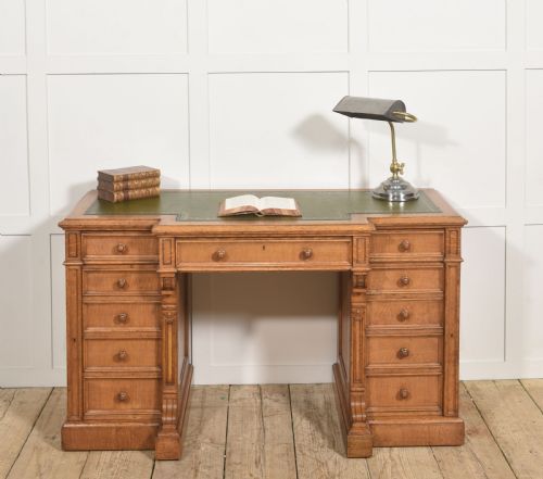 LATE 19TH CENTURY FIGURED OAK BREAKFRONT PEDESTAL DESK - ADDITIONAL PHOTO 13