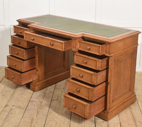 LATE 19TH CENTURY FIGURED OAK BREAKFRONT PEDESTAL DESK - ADDITIONAL PHOTO 15