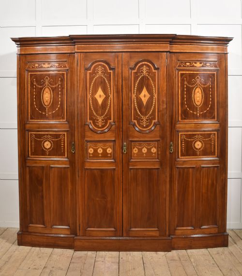 inlaid mahogany fourdoor breakfront wardrobe - CATEGORY: ANTIQUE WARDROBES - DATED 1900