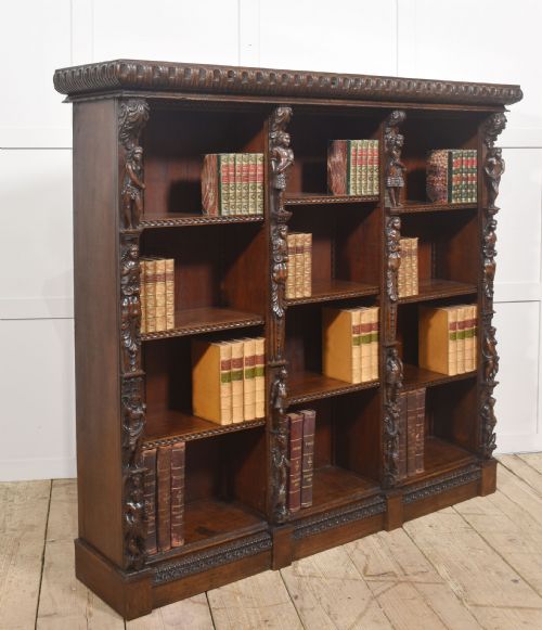 LATE 19TH CENTURY CARVED OAK RENAISSANCE REVIVAL OPEN BOOKCASE - ADDITIONAL PHOTO 4