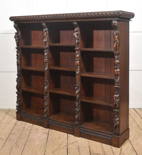 LATE 19TH CENTURY CARVED OAK RENAISSANCE REVIVAL OPEN BOOKCASE - ADDITIONAL PHOTO 14