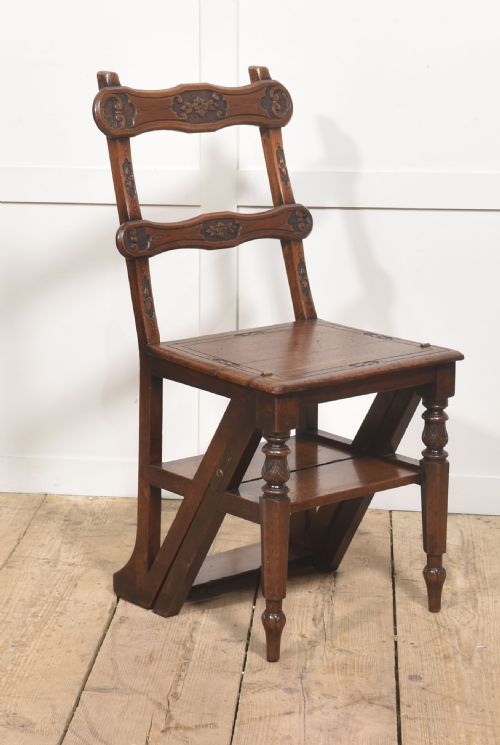 walnut library steps chair - CATEGORY: ANTIQUE CHAIRS - DATED 19TH CENTURY