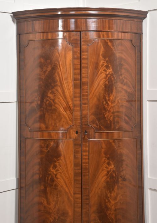 EARLY 20TH CENTURY FIGURED MAHOGANY BOWFRONT CORNER WARDROBE - ADDITIONAL PHOTO 2