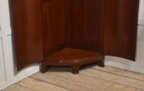 EARLY 20TH CENTURY FIGURED MAHOGANY BOWFRONT CORNER WARDROBE - ADDITIONAL PHOTO 8