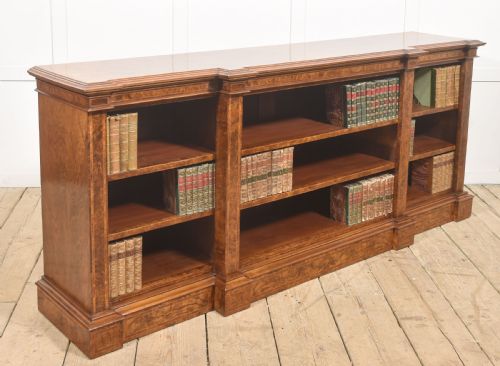 BURR WALNUT BREAKFRONT OPEN BOOKCASE - ADDITIONAL PHOTO 2