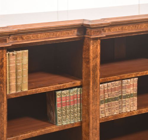 BURR WALNUT BREAKFRONT OPEN BOOKCASE - ADDITIONAL PHOTO 6