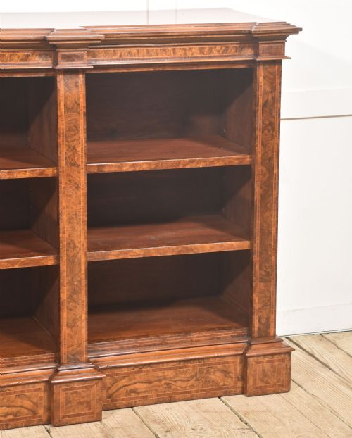 BURR WALNUT BREAKFRONT OPEN BOOKCASE - ADDITIONAL PHOTO 12