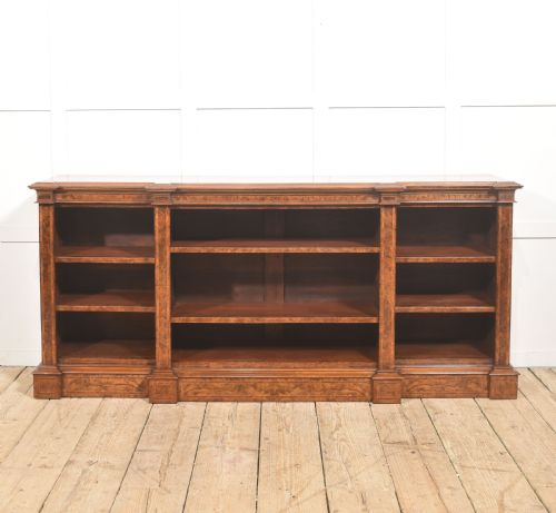 BURR WALNUT BREAKFRONT OPEN BOOKCASE - ADDITIONAL PHOTO 14