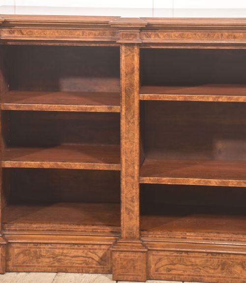BURR WALNUT BREAKFRONT OPEN BOOKCASE - ADDITIONAL PHOTO 15