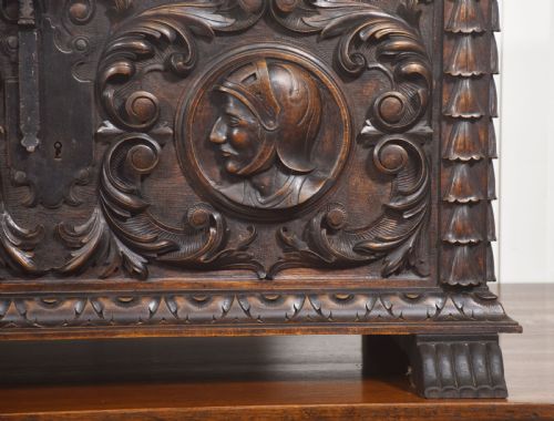CARVED WALNUT COFFER WITH FIGURAL MEDALLIONS - ADDITIONAL PHOTO 2